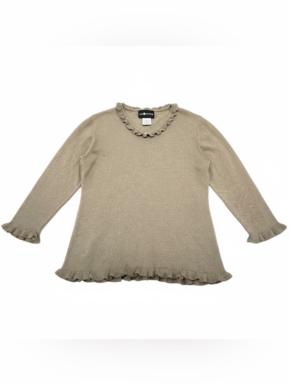 Sag Harbor Ruffled Knit Sweater Khaki Green